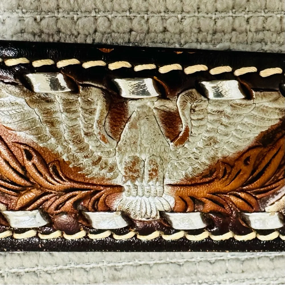 Navajo Sterling Silver Bear Paw Belt Buckle Raymond Begay B Chip Inlay w/ Belt‎